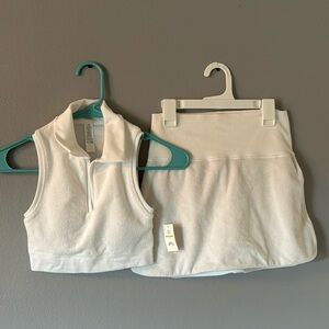 White terry polo and skirt set